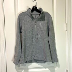 Tommy Bahama Gray 1/4 Zip Neck Pullover Sequined Sweatshirt Size Medium